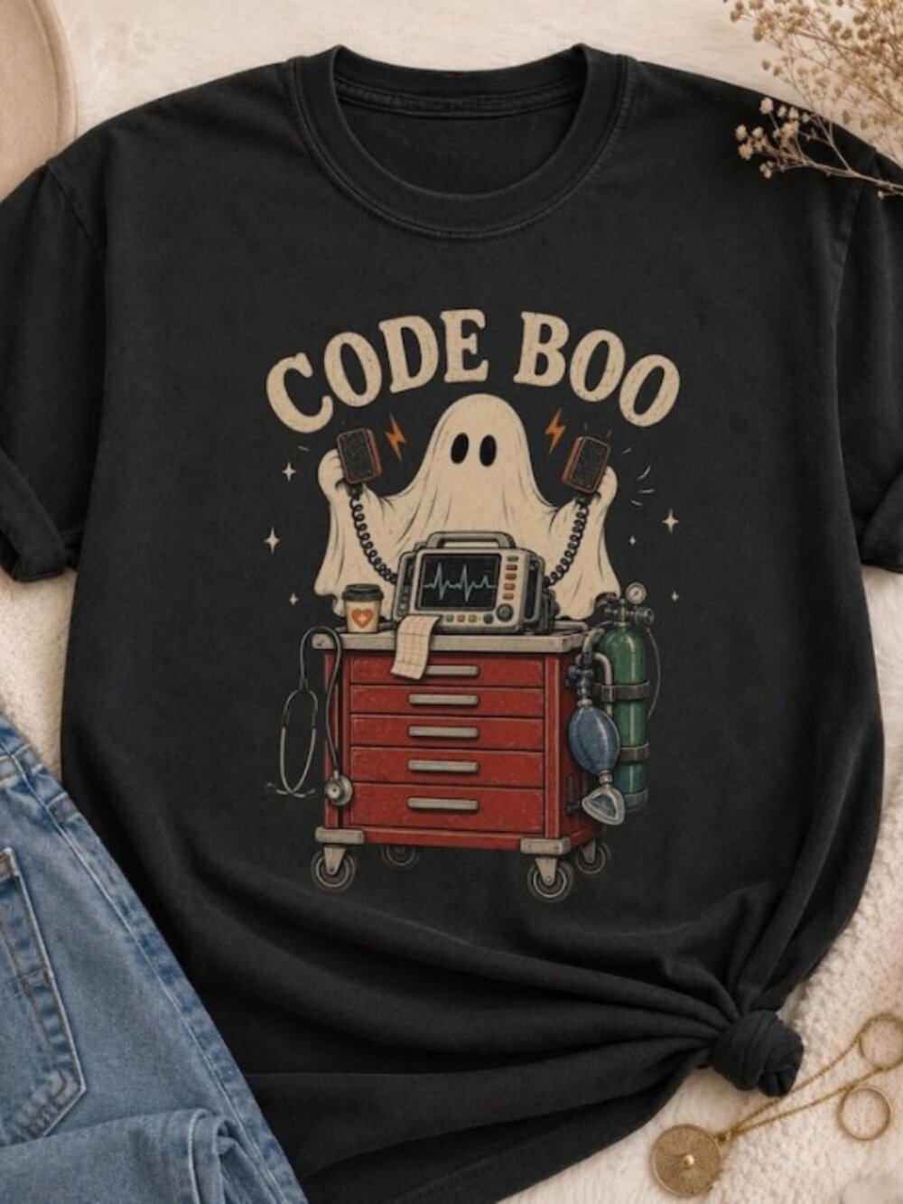 Funny Halloween Nurse Shirt, Code Boo Respiratory Rt RN Tee